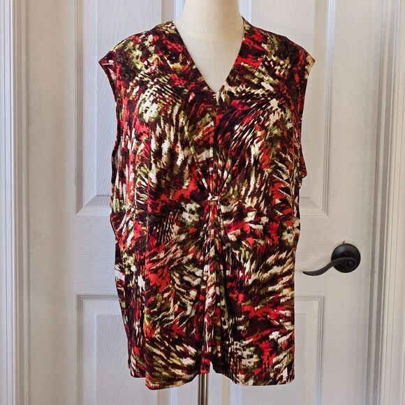 Jones Studio Tops - Jones Studio Separates Red Multicolor Stretch Sleeveless Top Plus Sz 22W